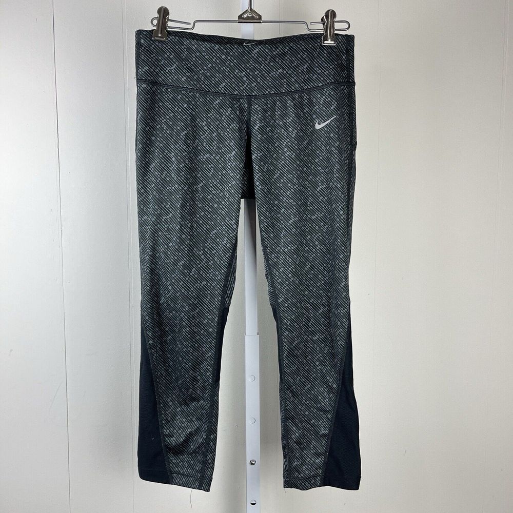 Nike Running Dri-Fit Leggings‎ Black Gray Stripe Crop Womens Size Small